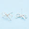 Brass Stud Earring Findings, with Loop, Bowknot, Nickel Free, Silver, 8~10x15mm, Hole: 1.2mm, Pin: 0.7mm.