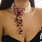 Retro Gothic Acrylic and Imitation Pearl Bloody Round Beaded Milti-strand Choker Necklaces for Women, with Rhinestone Tassel, Dark Red, 12.60 inch(32cm)