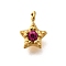 304 Stainless Steel Charms, with Rhinestone, Ion Plating(IP), Star Charm, Real 14K Gold Plated, Fuchsia, 8x6x2.5mm, Hole: 1.2mm