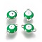 304 Stainless Steel Enamel Links connectors, Flat Round with Evil Eye, Stainless Steel Color, Green, 12x8x4mm, Hole: 1.4mm