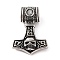 316 Surgical Stainless Steel Pendants, Thor's Hammer with Skull Charm, Antique Silver, 47.5x33x16mm, Hole: 11mm