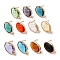 Brass Stud Earring Findings, with Glass and 304 Stainless Steel Pins & Horizontal Loops, Light Glod, Oval, Mixed Color, 18~18.5x10.5x4~4.5mm, Hole: 1.8mm, Pin: 0.8mm