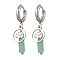 304 Stainless Steel Green Aventurine Column Hoop Earrings, with 201 Stainless Steel Earring Findings, Stainless Steel Color, Tree of Life, 36.5x10.5mm