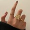 3Pcs Alloy Finger Rings, Rectangle & Oval Chain, Golden, Inner Diameter: 16~19mm
