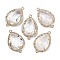 Natural Quartz Crystal Faceted Teardrop Links, Rack Plating Brass Micro Pave Clear Cubic Zirconia Rock Crystal Connector Charms, Golden, 26x16.5x6mm, Hole: 1.6mm and 1.4mm