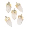 Natural Quartz Crystal Faceted Pendants, Rock Crystal Sword Shaped Charms with Rack Plating Brass Findings, Golden, 21~23x9x10.5mm, Hole: 1.6mm