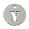 Non-Tarnish 304 Stainless Steel Pendants, Stainless Steel Color, Flat Round with Letter, Letter Y, 19x1.2mm, Hole: 2.5mm