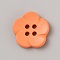 Spray Painted Plastic Buttons, 4-Hole, Flower, Light Salmon, 15mm