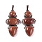 Synthetic Goldstone Pendants, Rack Plating Brass Flower Charms, Cadmium Free & Lead Free, Red Copper, 47x24x6.5mm, Hole: 7.5x5mm
