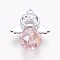 Alloy Pendants, with Acrylic, Angel, Silver Color Plated, Pink, 21x19x10mm, Hole: 1.5mm