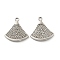 Alloy Rhinestone Pendant, Fan, Platinum, 21x20x3mm, Hole: 1.8mm