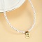 Alloy Initial Pendant White Round Imitation Pearl Beaded Necklaces for Women, Golden, Letter B, 14.96 inch(38cm)