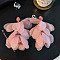 Alloy Polyester Flower Tassel Stud Earrings, with Glass & Acrylic, Pink, 100x70mm