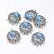 Alloy Chandelier Components, with Resin, Flat Round, Antique Silver, Blue, 35x30.5x7mm, Hole: 3mm and 2mm