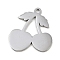 304 Stainless Steel Pendants, Cherry Charm, Anti-Tarnish, Stainless Steel Color, 27.5x26x1.5mm, Hole: 2mm