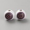 Printed Wood European Beads, Large Hole Round Beads, Flower, Medium Violet Red, 15~15.5mm, Hole: 4mm