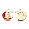 Alloy Enamel Pendants, Cadmium Free & Nickel Free & Lead Free, Light Gold, Moon with Rabbit, Dark Red, 18x15x1.5mm, Hole: 1.4mm