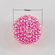 Perles de boule de strass en résine de couleur ab rose vif solide pour la fabrication de colliers épais X-RESI-S253-14mm-GAB3-1