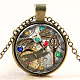 Dragonfly Pattern Flat Round Glass Pendant Necklaces NJEW-N0051-030C-01-1