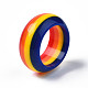 女性のための樹脂の分厚いストライプ模様の指輪  ミックスカラー  usサイズ7（17.3mm） RJEW-T022-007-6