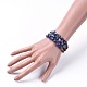Trois boucles naturelles lapis lazuli puce perles wrap bracelets BJEW-JB04657-01-4