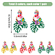 3 пара двухцветных сережек-гвоздиков с подвесками в виде цветов и листьев со стразами EJEW-FI0003-21-2