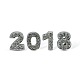 2018年の日付のチャームの白金合金ラインストーン番号スライドチャームセット  女性ベルトのフィットブレスレット  クリスタル  14~15x9~12x5mm  穴：2x11mm RB-A055-2018-1