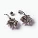 Flower 304 Stainless Steel Micro Pave Cubic Zirconia Navel Ring Belly Rings EJEW-L175-08-3