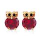 Real 18K Gold Plated Brass Owl Cubic Zirconia Stud Earrings EJEW-EE0001-255D-1
