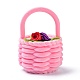 ベルベットのリングボックス  プラスチックとリボン付き  花籠  ピンク  5.8x6cm VBOX-F004-01A-2