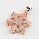 Snowflake Brass Micro Pave Cubic Zirconia Pendants X-ZIRC-P002-52RG-1
