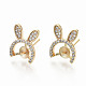 Brass Micro Pave Clear Cubic Zirconia Stud Earring Findings KK-T062-56G-NF-1