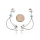 Boucles d'oreilles pendantes à chaîne suspendue en perles turquoises vertes synthétiques avec manchette d'oreille EJEW-TA00149-1