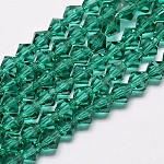 Imitation Austrian Crystal 5301 Bicone Beads, Faceted Glass Beads Strands, Dark Cyan, 6x6mm, Hole: 1.2mm, about 47~48pcs/strand, 10.24 inch~10.43 inch(26~26.5cm)