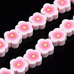 Handmade Polymer Clay Bead Strands, Flower, Pink, 8~10x8~11x4~5mm, Hole: 1.6mm, about 38~40pcs/strand, 12.99 inch~14.37 inch(33~36.5cm)