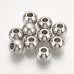 304 Edelstahl-Abstandhalter-Perlen, cadmiumfrei und bleifrei, Runde, Edelstahl Farbe, 5x4 mm, Bohrung: 2.5 mm