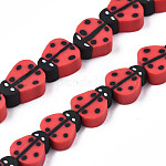 Handmade Polymer Clay Bead Strands, Ladybug, Red, 8~12x7.5~10x4~5mm, Hole: 1.5~2mm, about 38~40pcs/strand, 14.17 inch~15.35 inch(36~39cm)
