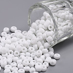Glass Seed Beads, Opaque Colours Seed, Round, White, Size: about 4mm in diameter, hole:1.5mm, about 1000pcs/100g