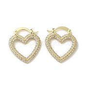 Серьги-кольца из латуни с полым сердцем и фианитами EJEW-Q786-07G