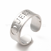 304 Stainless Steel Word Queen Open Cuff Ring for Women RJEW-B027-18P