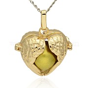 Golden Tone Brass Hollow Heart Cage Pendants KK-J241-01G