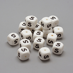Perlas de silicona ecológicas de grado alimenticio, estilo de letra, cubo, letter.s, 12x12x12mm, agujero: 2 mm