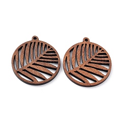 Colgantes de madera de nogal cortados con láser, encantos huecos, sin teñir, hoja, 33x30x2.5mm, agujero: 1.5 mm