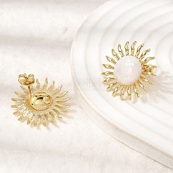 太陽の真鍮スタッドピアス  カドミウムフリー＆鉛フリー  18KGP本金メッキ  ラックめっき  長持ちメッキ  ホワイト  25mm&nbsp;EJEW-D352-02G-03