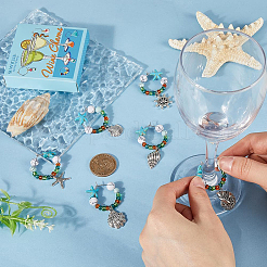 Ciondoli per bicchieri da vino in turchese sintetico con stelle marine&nbsp;AJEW-SC0002-39