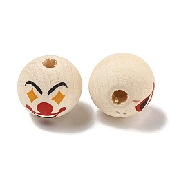 プリントウッドヨーロピアンビーズ  ピエロ模様の丸型  パパイヤホイップ  19~20mm  穴：4~5mm&nbsp;WOOD-G022-06C