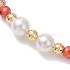 Эластичные браслеты из круглых бусин с кубическим цирконием и перламутровыми жемчужинами для женщин.&nbsp;BJEW-JB13280-01