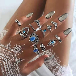 13 шт. 13 стильных кольца на палец со стразами AJEW-PW0005-03AS