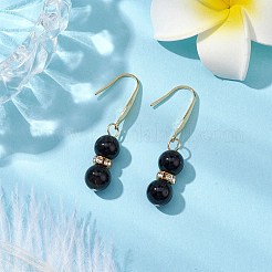 Женские серьги-подвески из натурального черного оникса со стразами EJEW-JE06042