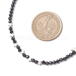 Женские ожерелья из латунных и граненых бусин из натуральной черной шпинели NJEW-JN05657-02